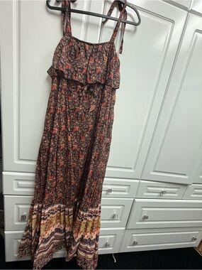 Free People Bohemian Floral Maxi Dress in Brown and Rust